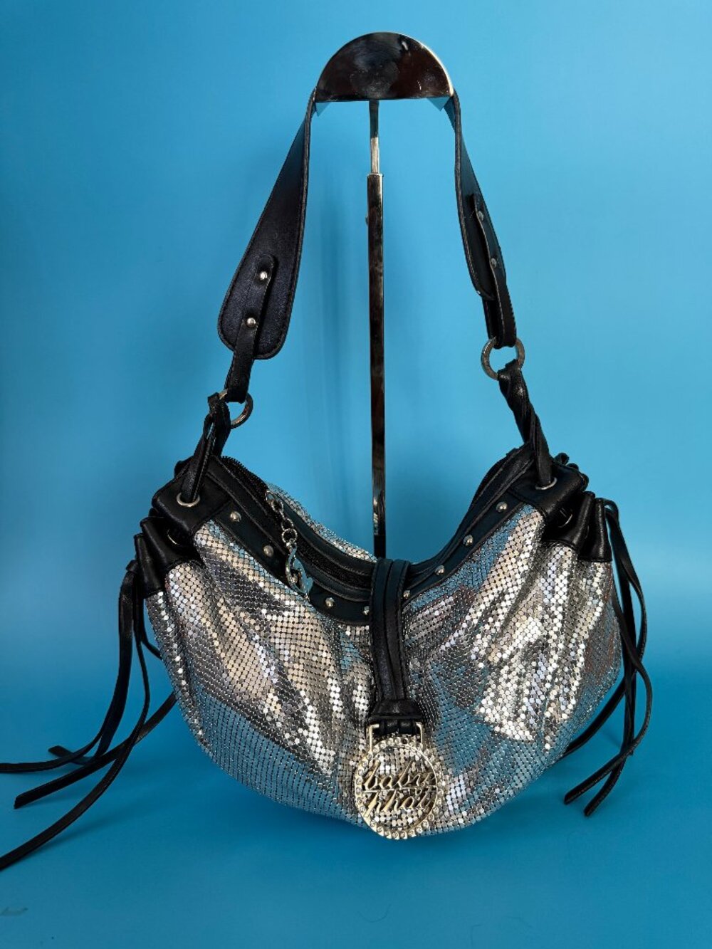 Baby Phat Y2K Silver Aluminum Metal Mesh Crescent Hobo Bag Vintage Y2K